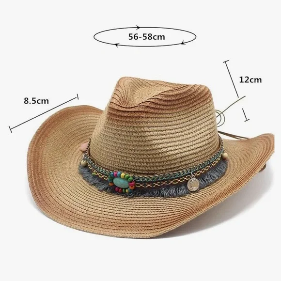 Fashion Nova Tan Cowboy Hat with Decorative Hatband - Picture 2 of 7